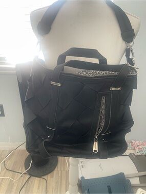 Steve Madden Black Woven Leather-Style Men's Shoulder Bag